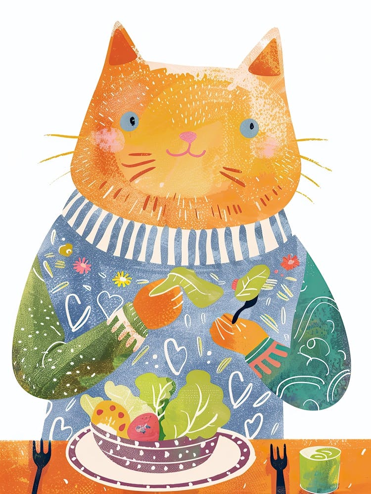 Orange Isst Salat Volksillustration 2