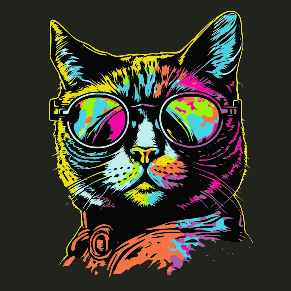 Chat avec Lunettes de Soleil Néon