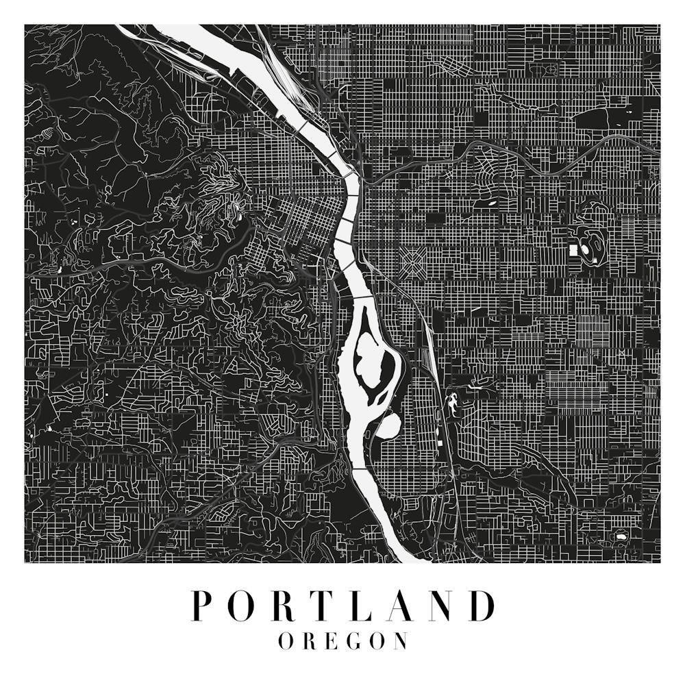 Portland Oregon Minimal Black Mono Street Map  Square