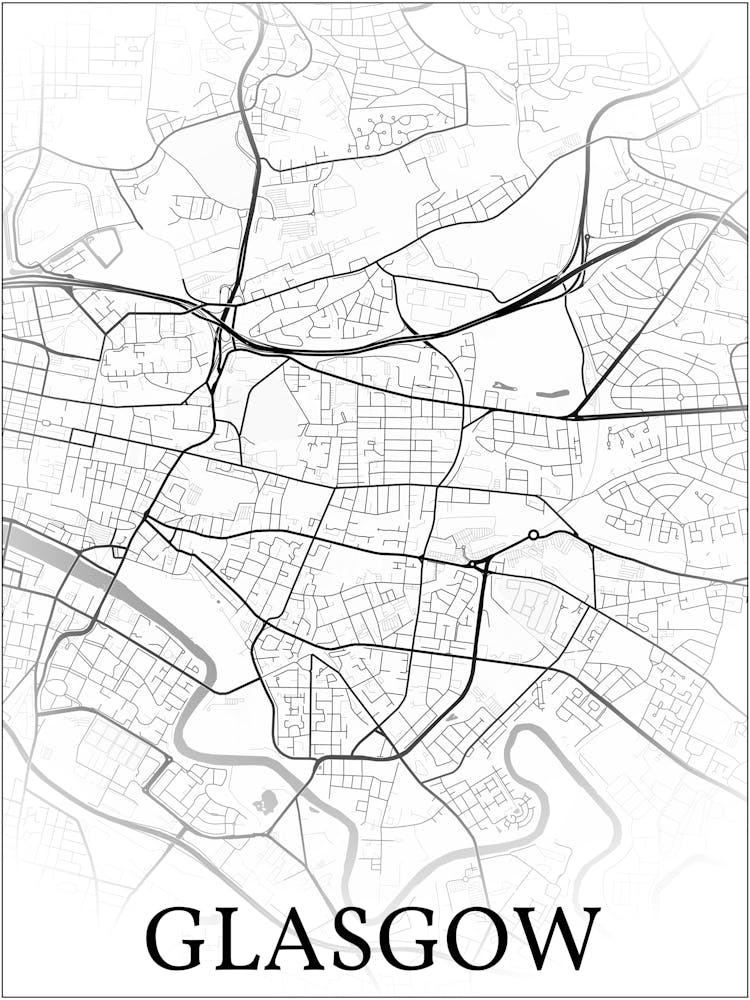 Glasgow, Scotland, Uk, City Map, Black And White Fade Design