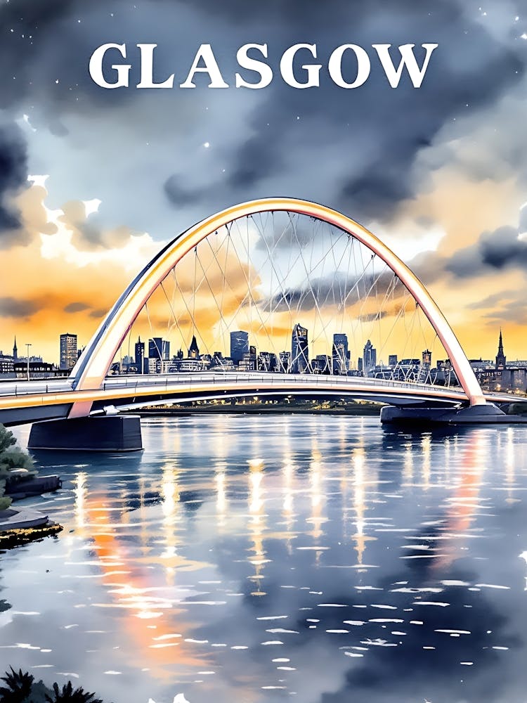 Glasgow Watercolor Vintage Travel V 02