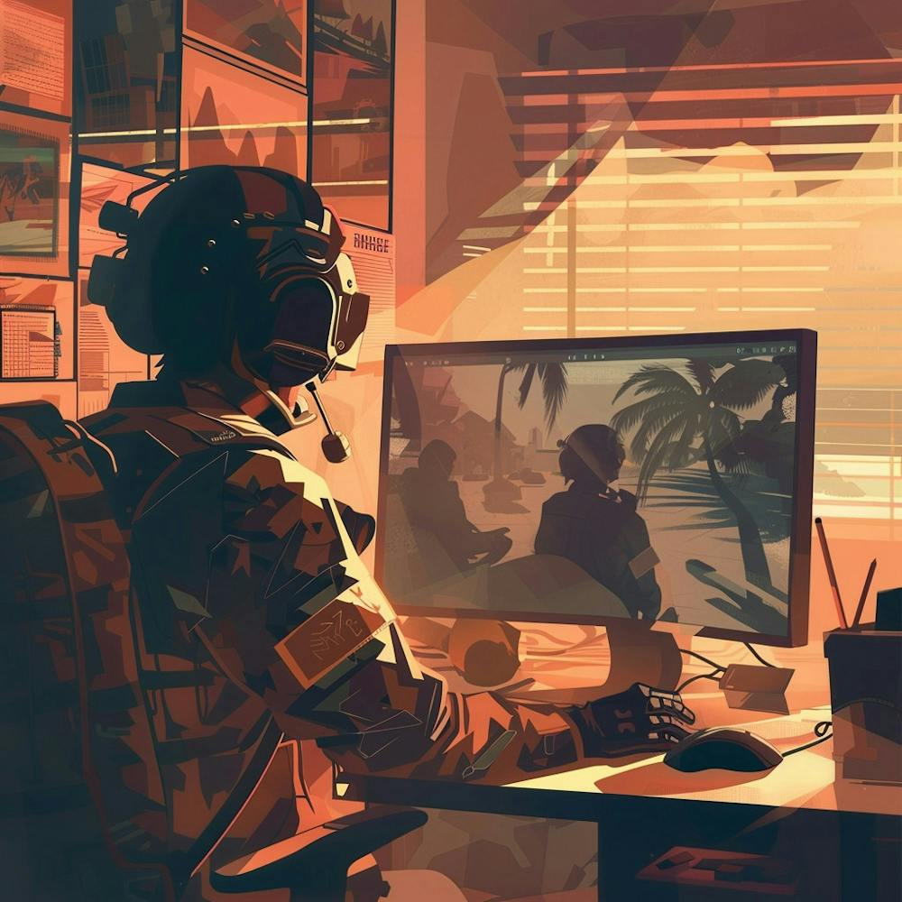 Soldier Playing Video Game