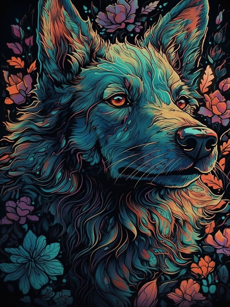 Wolf With Flowers