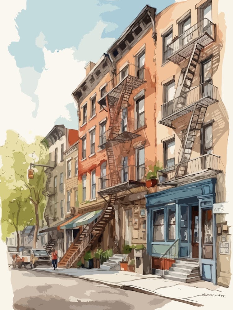 Williamsburg Brooklyn Neighborhood Watercolour 1
