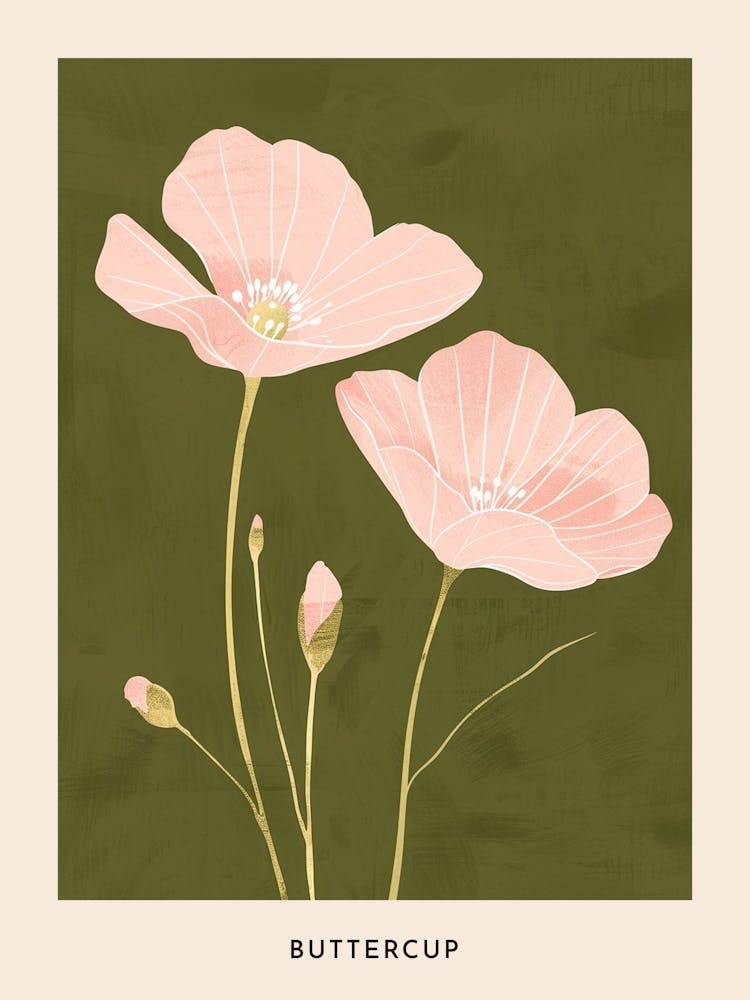 Pink & Green Buttercup 3 Flower Poster