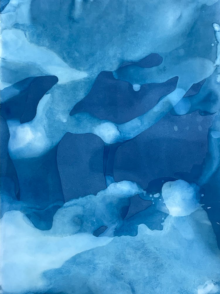 Blue and light blue Abstract Cyanotype Print