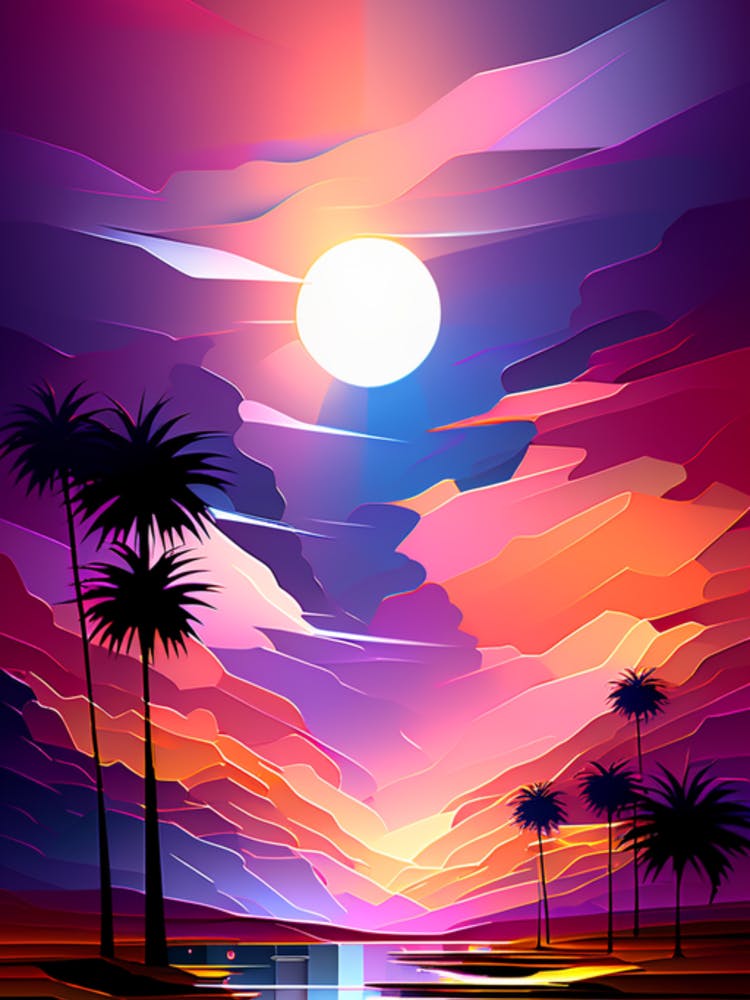 Abstract Sunset With Palm Trees