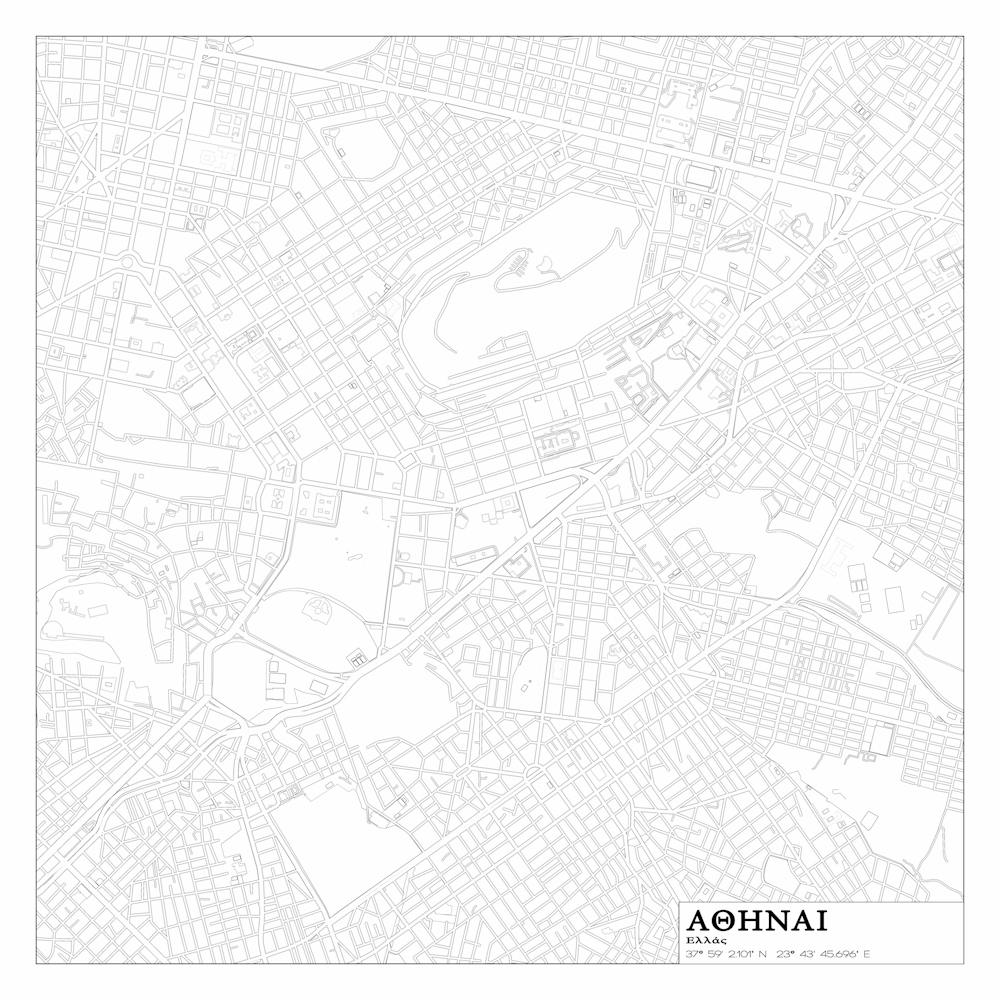Αθήναι, Ελλάς,(Athens, Greece) City Map Black On White Blueprint Design