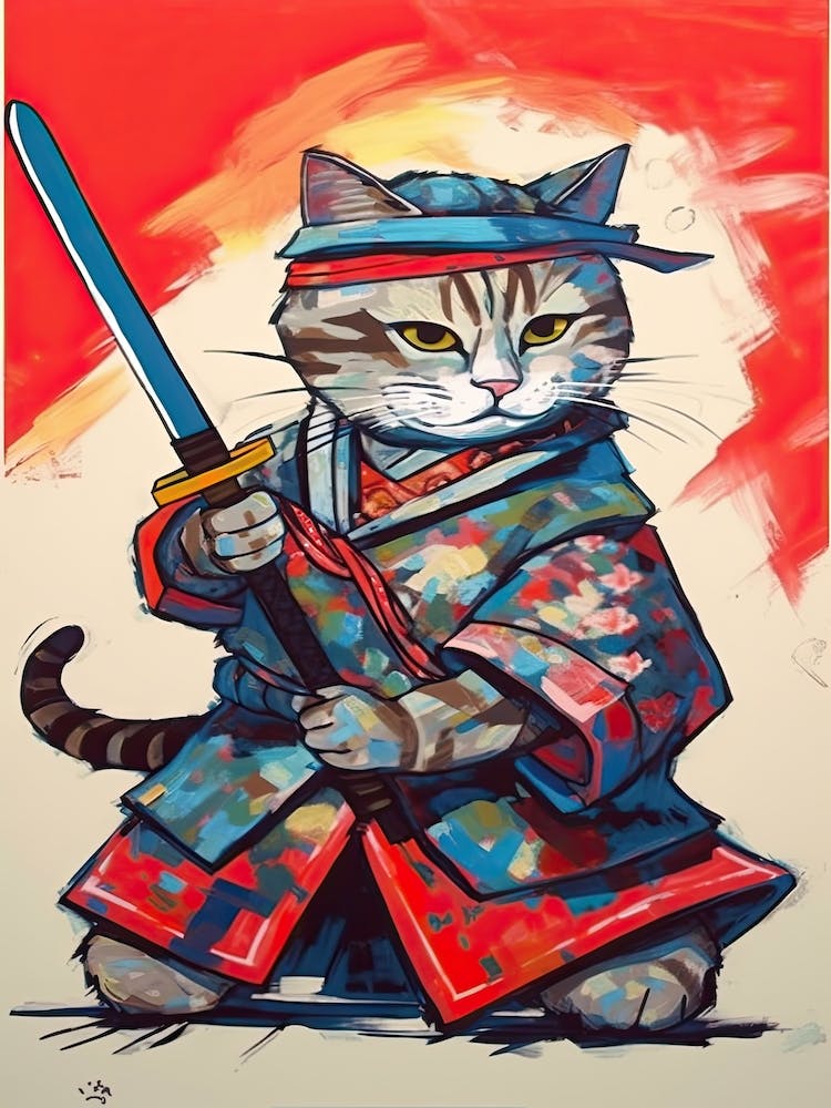 Katze Samurai Im Fauvist Matisse Japanischen Stil 4