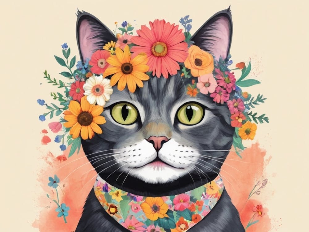 Cat With Flowers 10