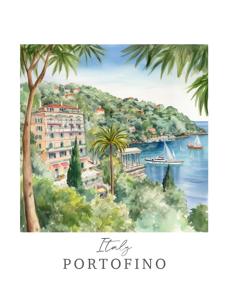 Italy Portofino Storybook 4 Travel Poster Watercolour