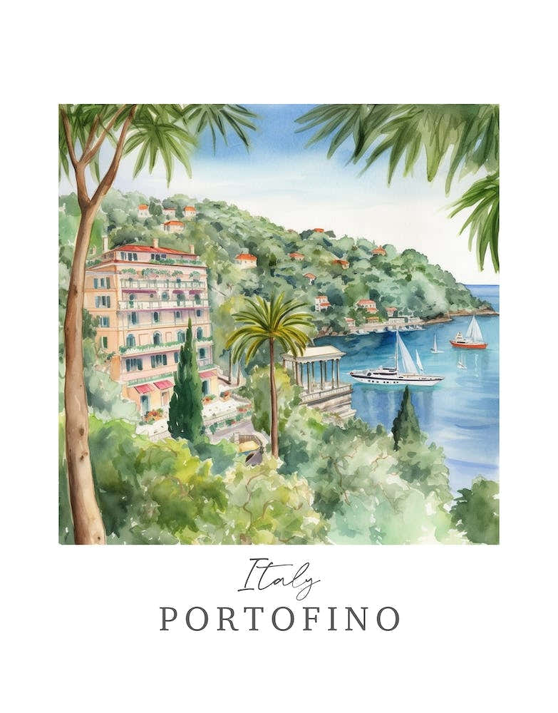 Italy Portofino Storybook 4 Travel Poster Watercolour