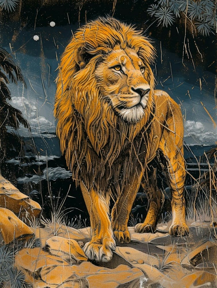 Barbary Lion Relief Illustration Night 2