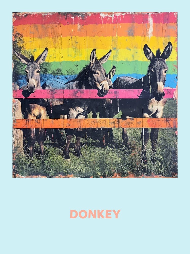 Donkey Rainbow Retro Poster 3