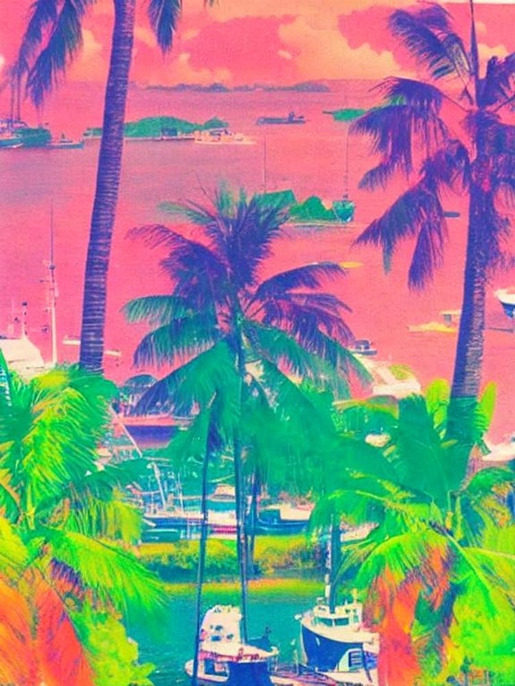 Port Of Cayenne French Guiana Retro Risograph Print harbour