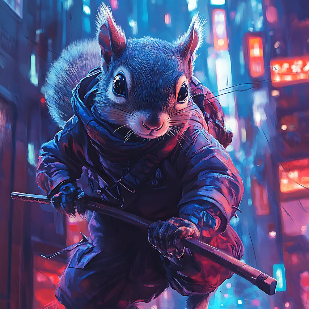 Futuristische Stadt Ninja Eichhörnchen Hintergrund 4