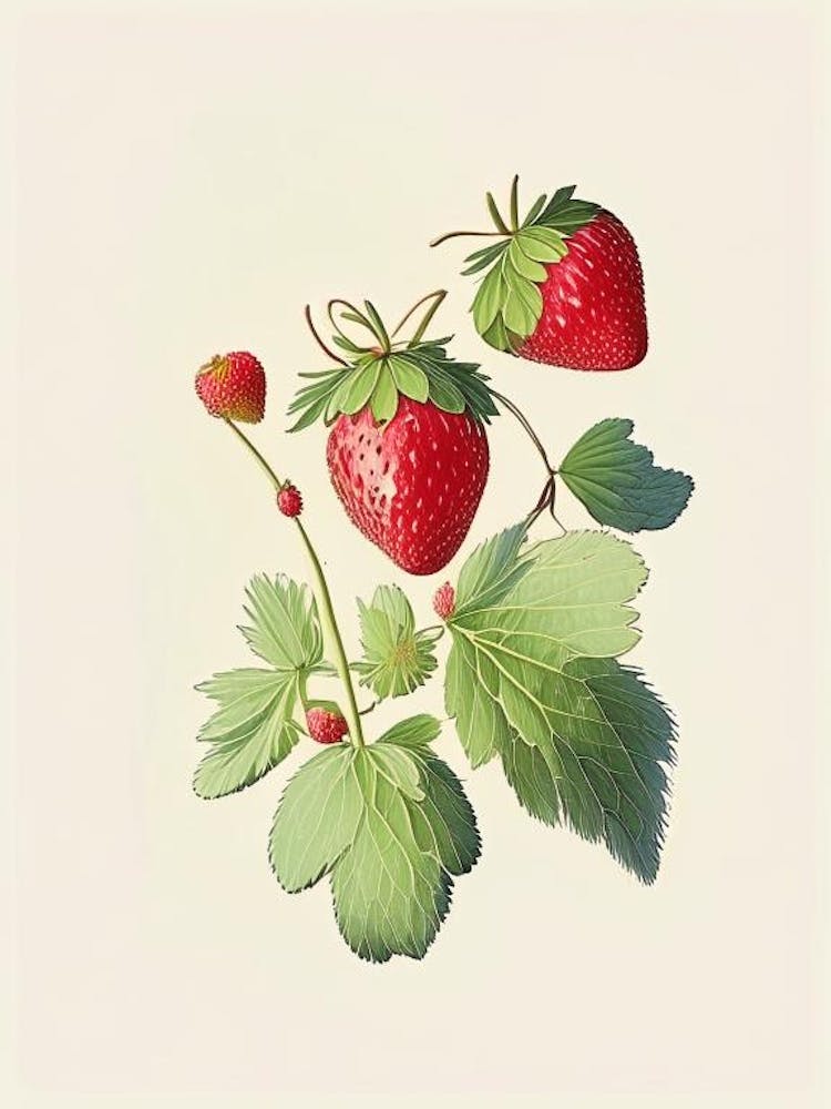 Wild Strawberries, Plant, Retro Drawing