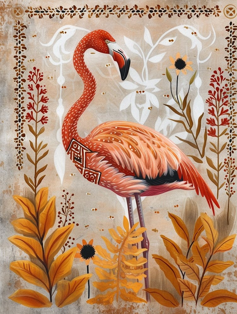 Greater Flamingo And Ginger Plants Boho Print 2