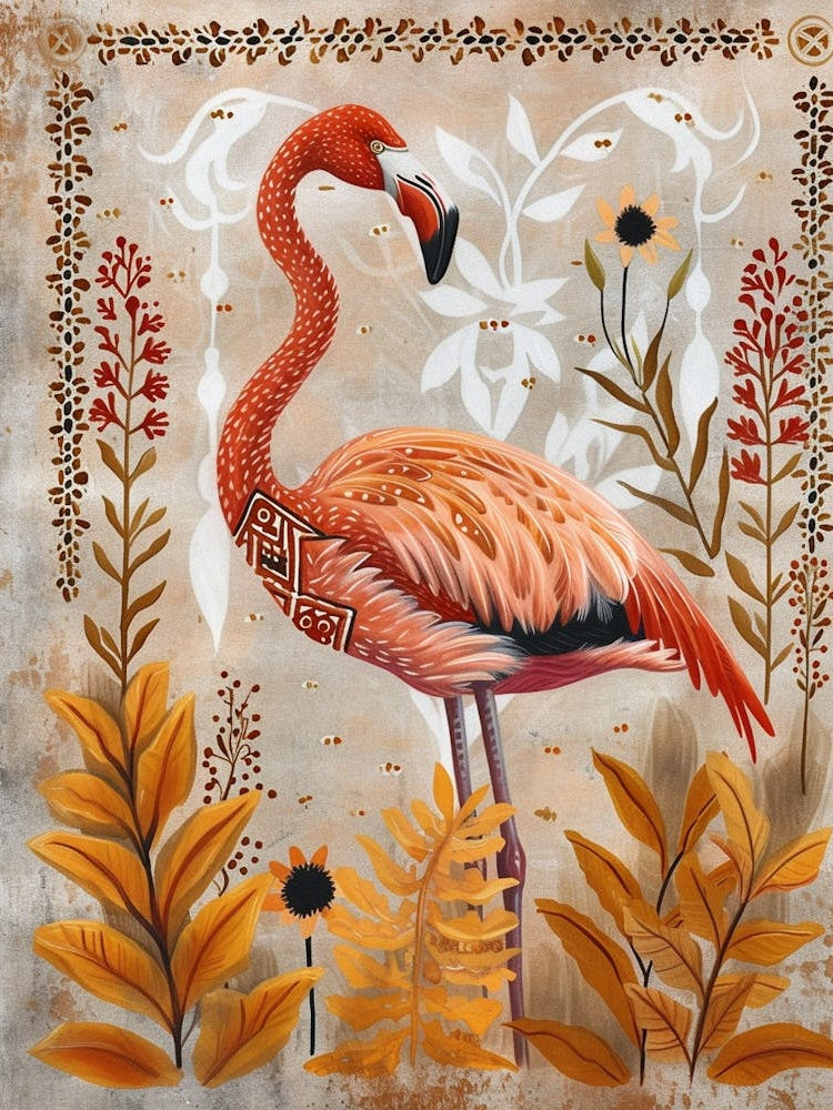 Greater Flamingo And Ginger Plants Boho Print 2