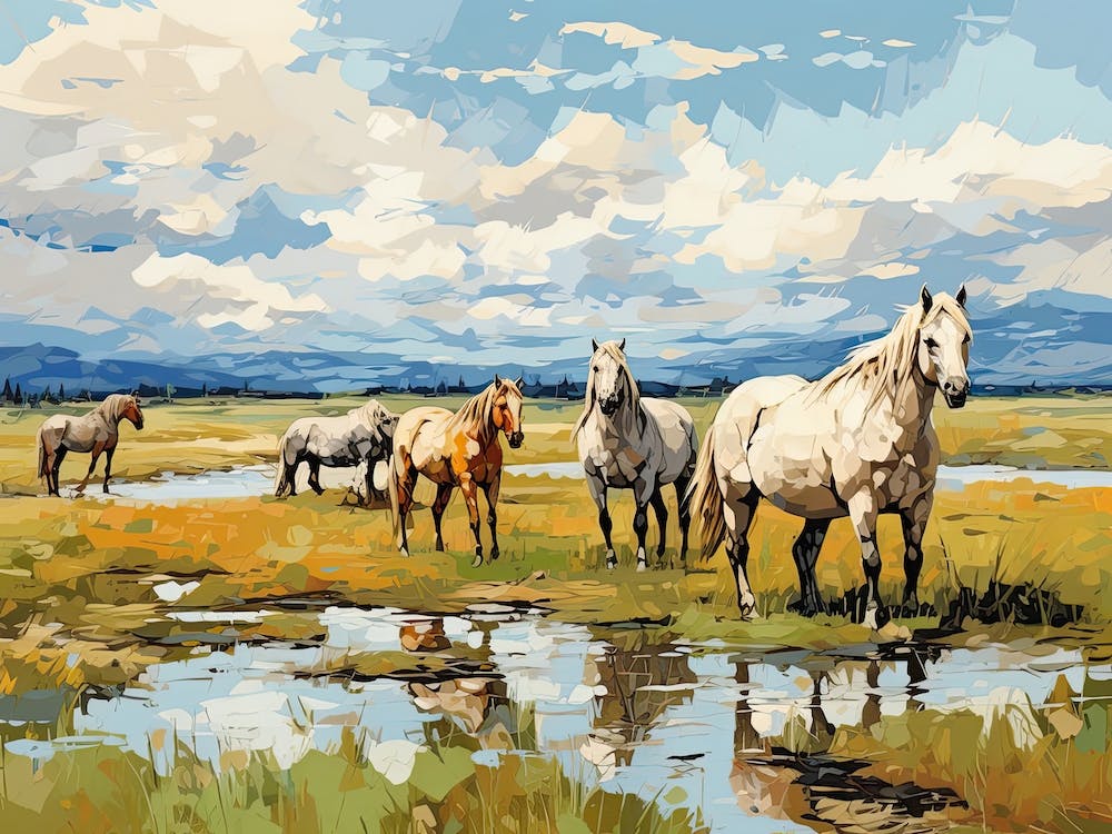 Horses Painting In Mongolia, Landscape 2