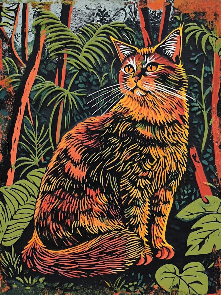 Balinese Cat Relief Illustration 1