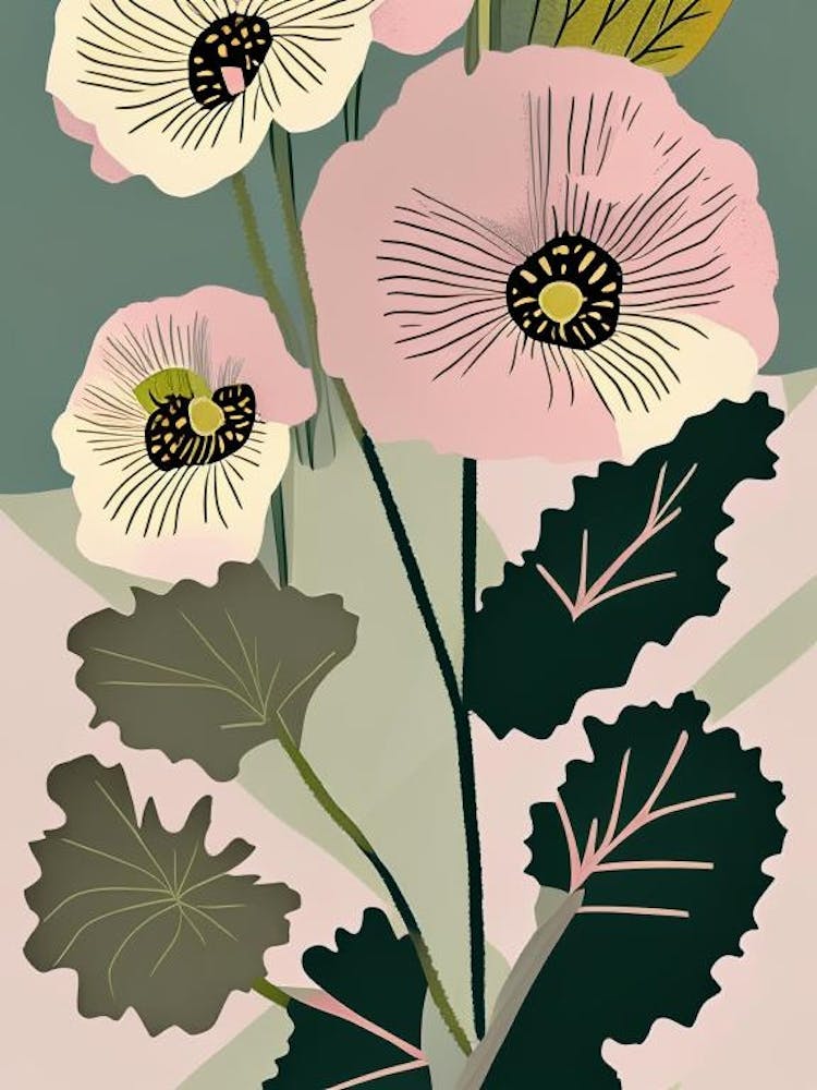 Hollyhock Wildflower Modern Muted Colours 1