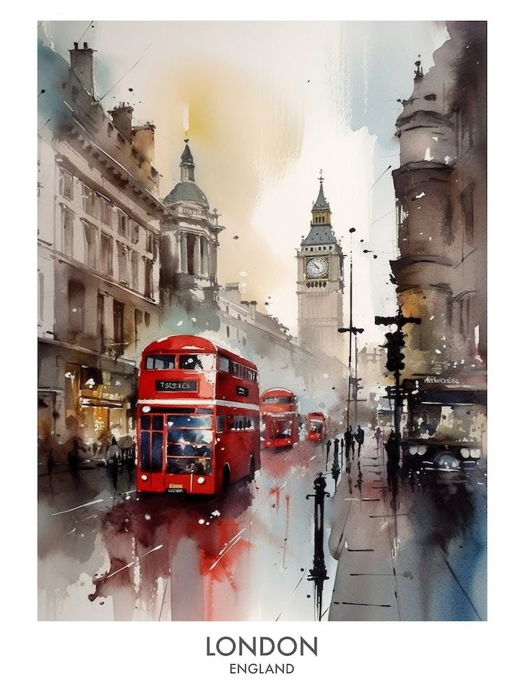 London England Watercolour Travel Poster 1
