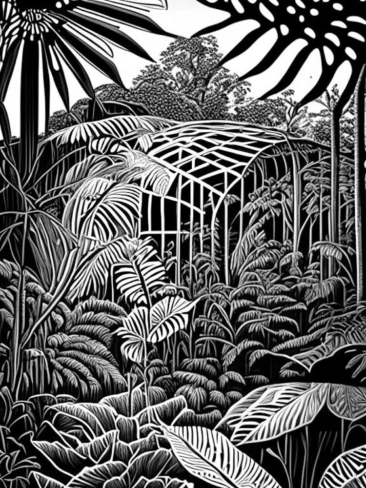 Muttart Conservatory, 1, Canada Linocut Black And White Vintage