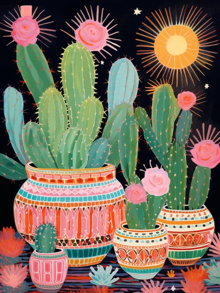 Cactus Painting Maximalist Still Life Moon Cactus 4