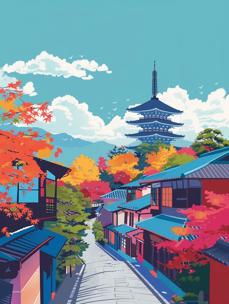Kyoto Japan 4 Colourful Illustration