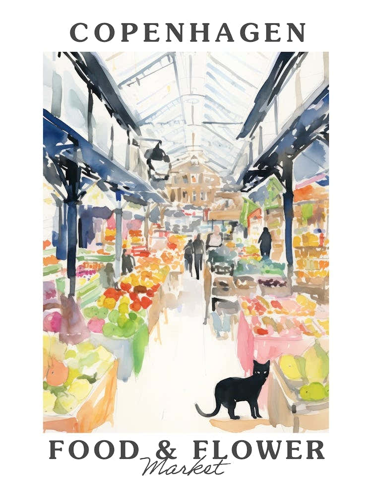 Food Market With Cats In Copenhagen 2 Poster