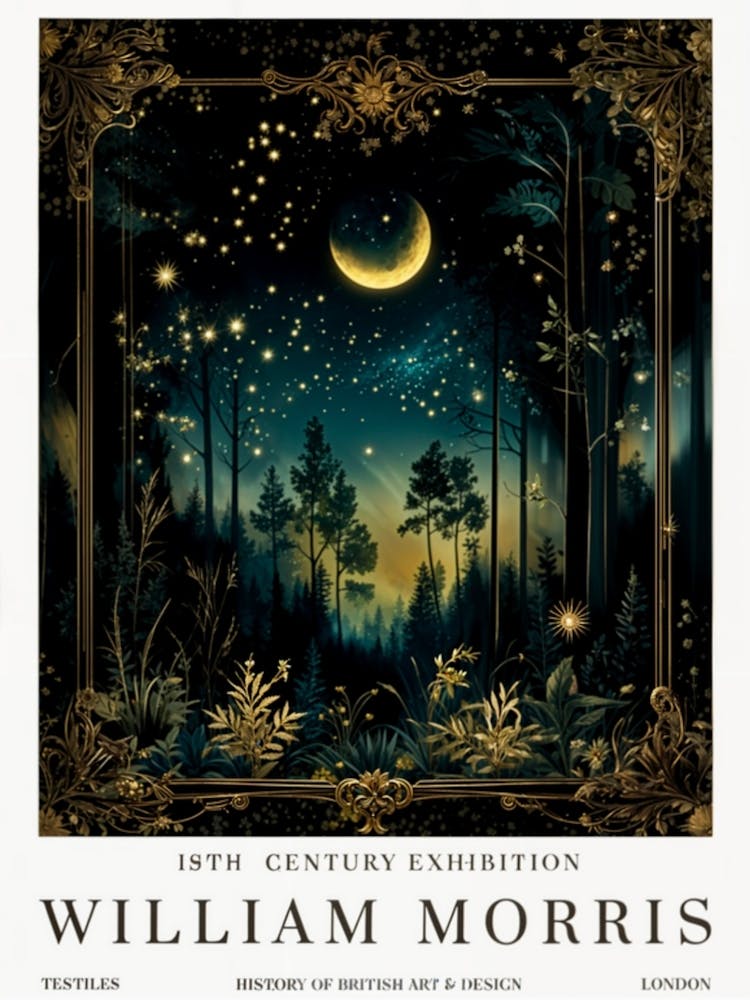William Morris Mond & Sterne Druck, William Morris Ausstellungsdruck, William Morris Poster, Vintage Wandkunst