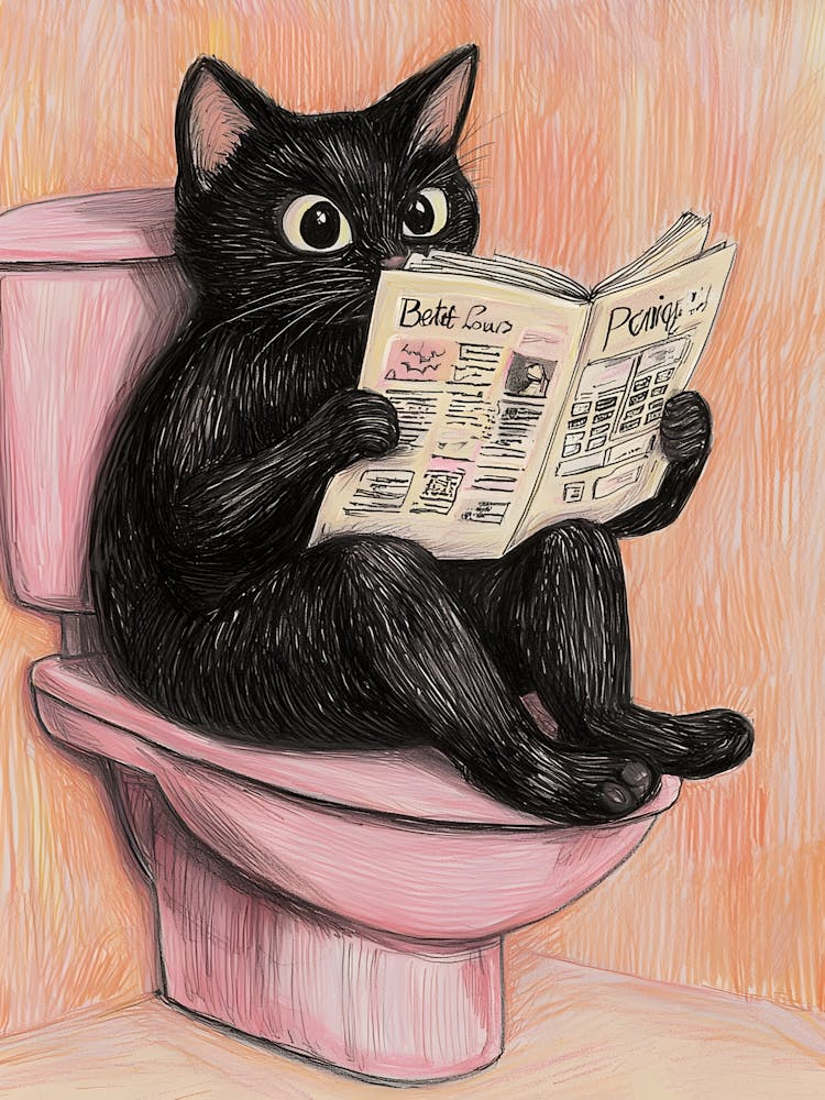 Cat Reading A Newspaper