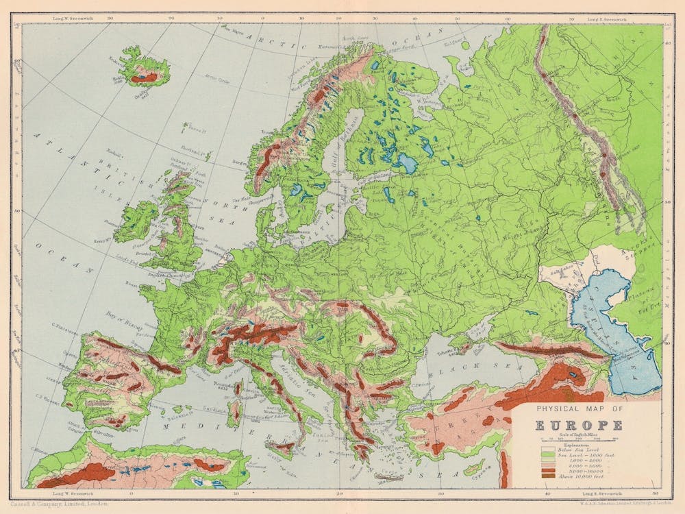 Carte de l'Europe — carte rétro, impression carte vintage
