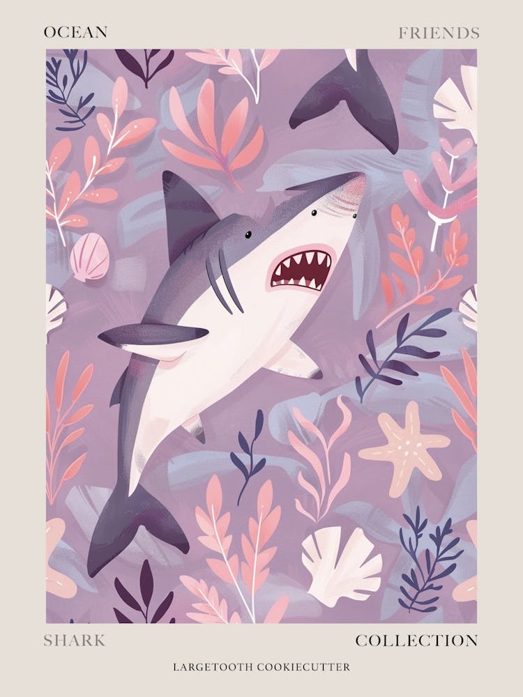 Purple Largetooth Cookiecutter Shark Illustration 4 Poster