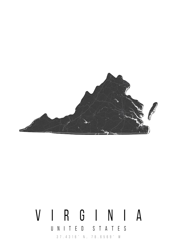 Virginia Mono Black And White Modern Minimal Street Map