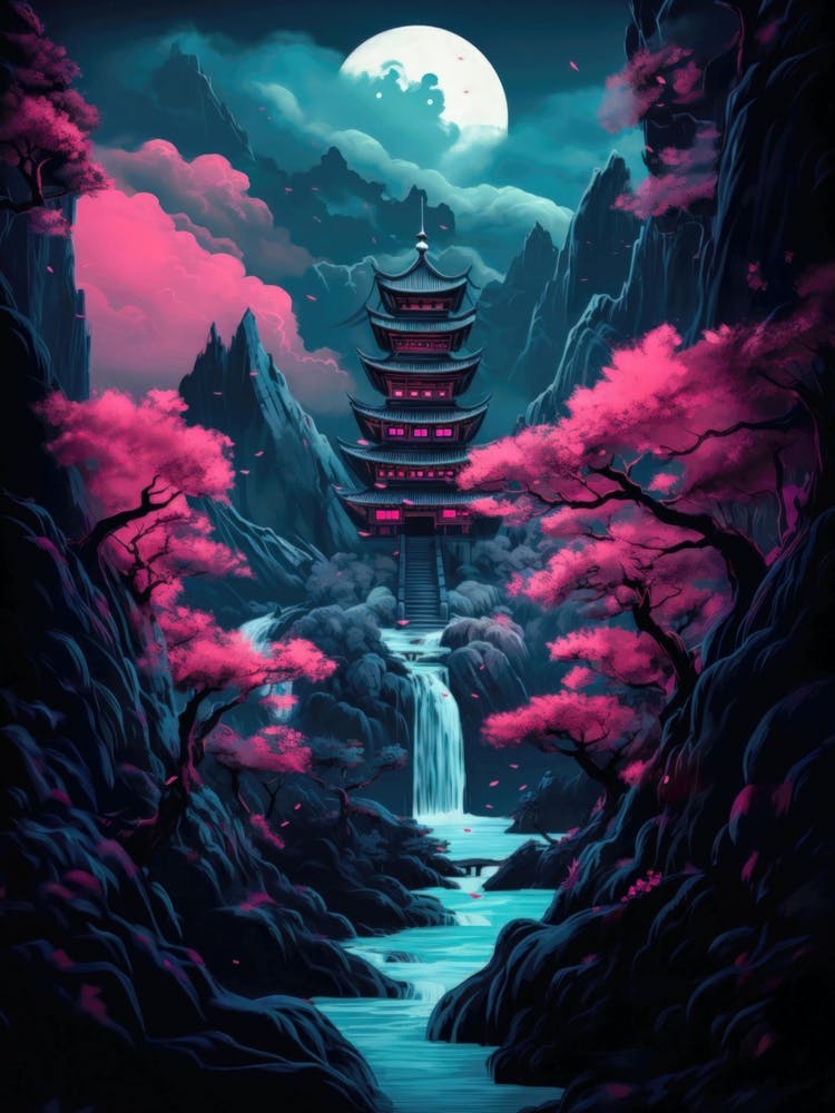 Pink Neon Japanese Pagoda