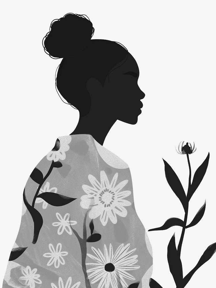 Silhouette Of A Woman With Flowers
