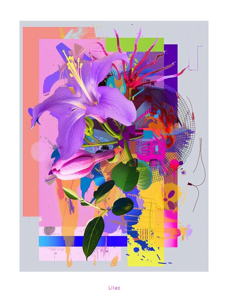 Lilac 2 Neon Flower Collage Poster