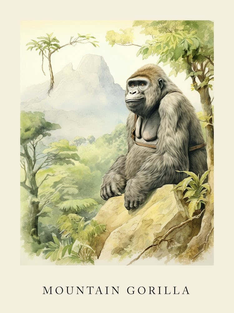 Beatrix Potter Inspired  Animal Watercolour Mountain Gorilla 3