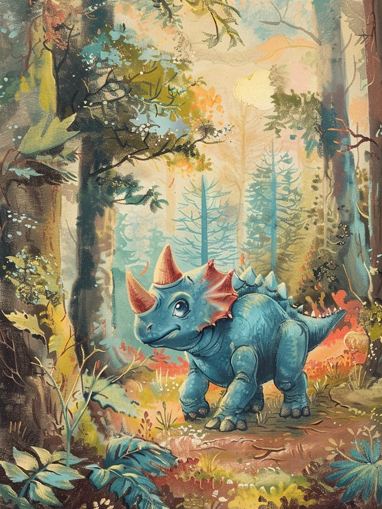 Triceratops In The Woodland Storybook Painting 2