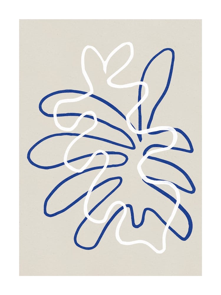 Blue and white abstract shapes on textured paper