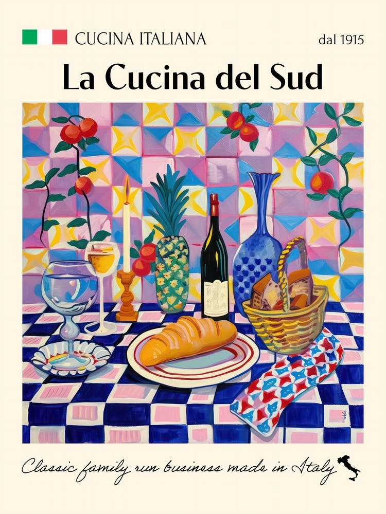 La Cucina Del Sud Trattoria Italian Poster Food Kitchen