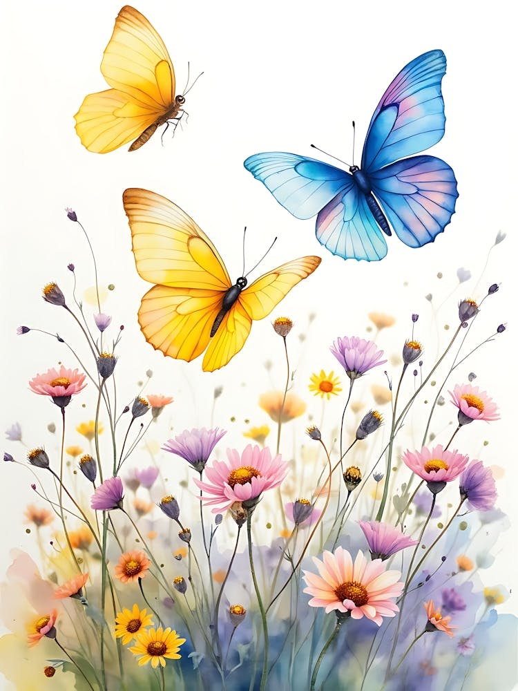 Blaue und gelbe Schmetterlinge
