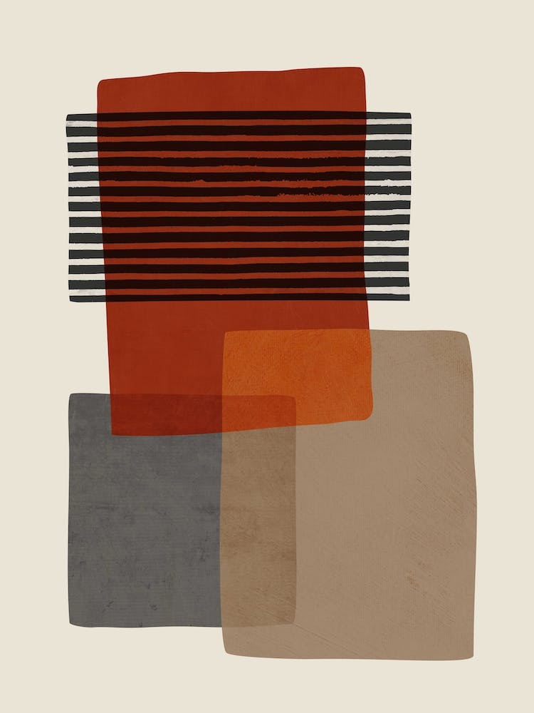 Rust Gray Beige Black Lines Abstract