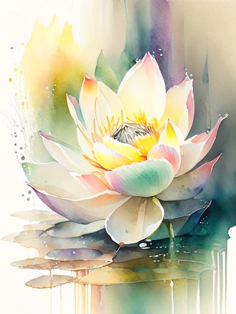 Lotus Flower In Garden Storybook Watercolour 5
