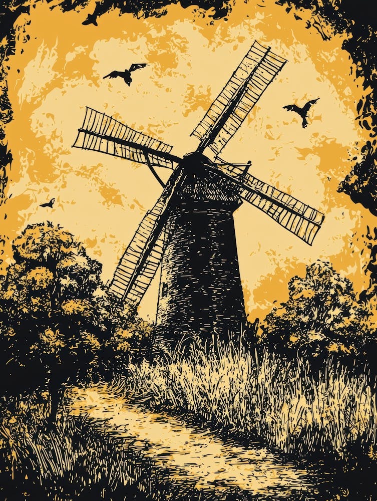 Moulin à Vent Avec Oiseaux