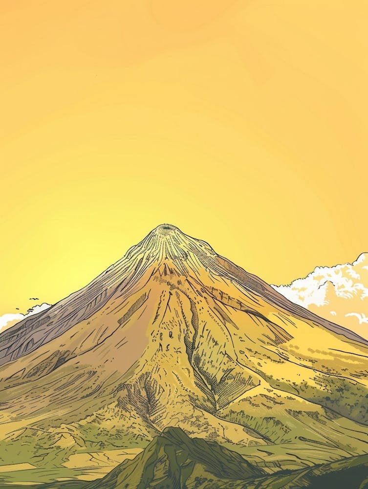 Mount Apo Philippines Color Line Drawing (1)