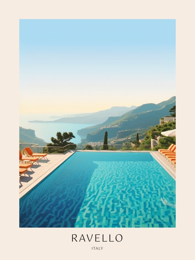 Ravello Italy Midcentury Modern Pool Poster