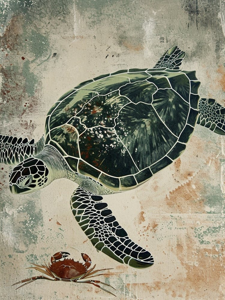 Vintage Sea Turtle & Crab Illustration 3